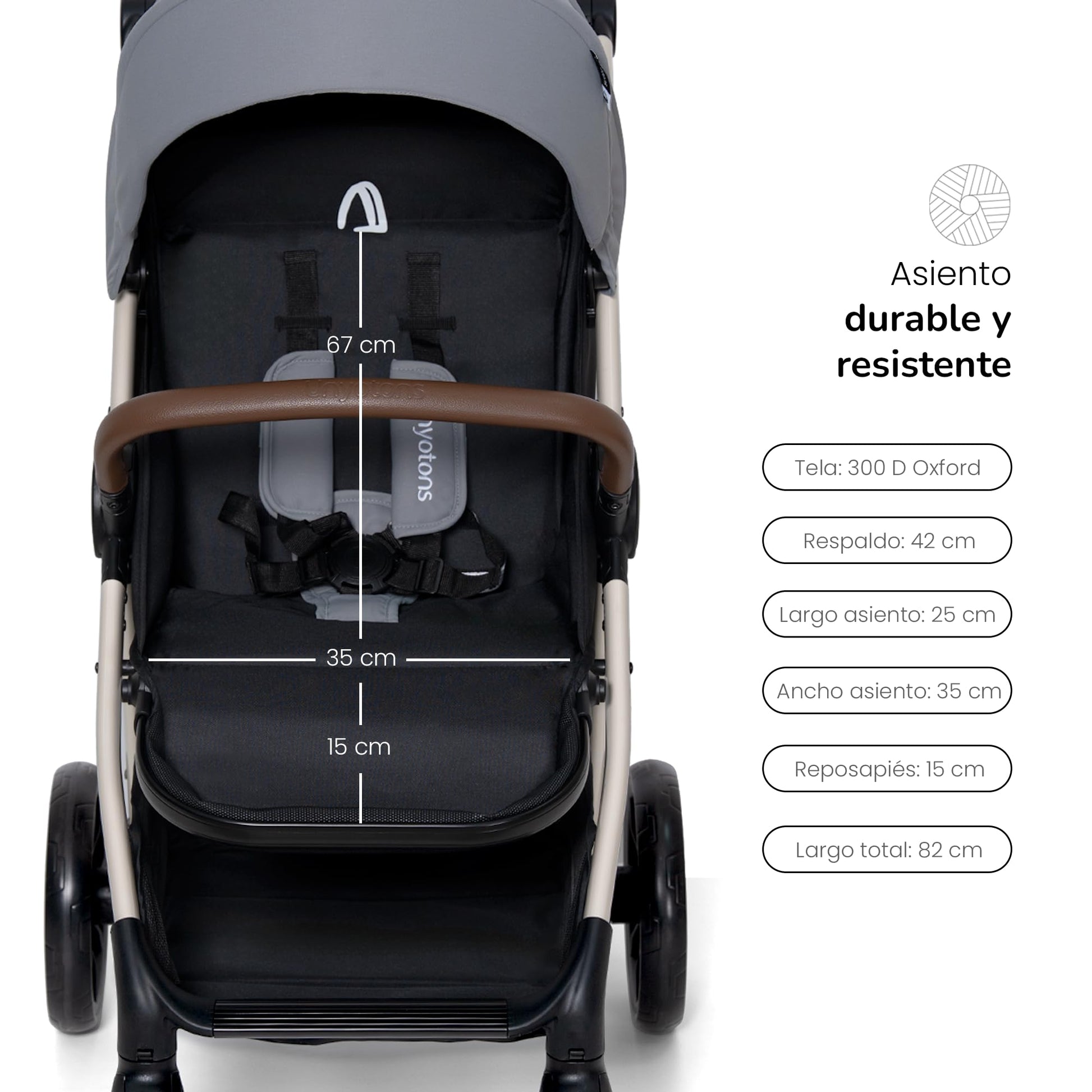 Carriola Plegable Para Bebé Unyotons, Estructura Ligera De Aluminio, Llantas Antideslizantes De Goma, Sistema Plegable Semi Automatico. Diseño Moderno, Resistente. (Gris)