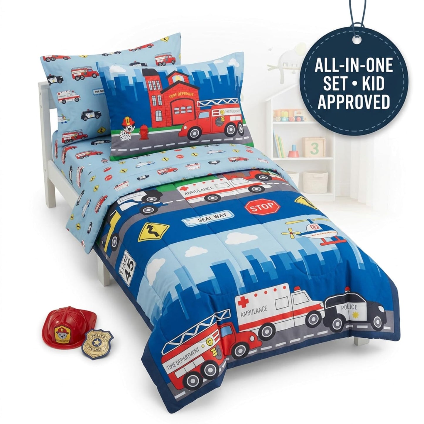 EVERYDAY KIDS - Juego de ropa de cama de 4 piezas para niños pequeños, incluye edredón, sábana encimera, sábana bajera y funda de almohada reversible
