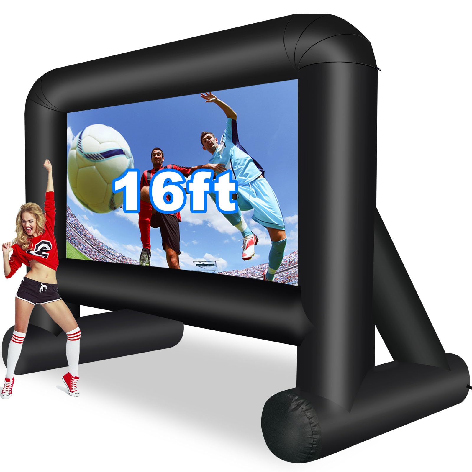 GZKYYLEGS Pantalla de película Inflable de 16 pies al Aire Libre, Pantalla de proyección con soplador de Aire, Amarre y Bolsa de Almacenamiento – Mega Pantalla para Noche de Cine en el Patio