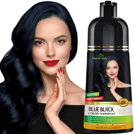 Herbishh Hair Color Shampoo for Gray Hair – Natural Hair Dye Shampoo – Colors Hair in Minutes – Lasts Up To 3-4 Weeks – 500 Ml – 3-In-1 Hair Color – Ammonia-Free | Herbishh (Blue Black)