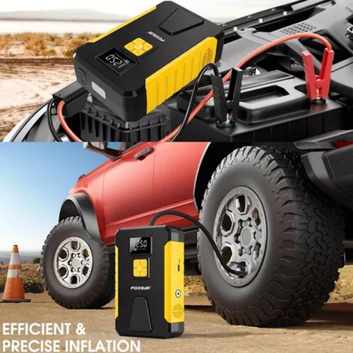 HSZSXJK 4000A 12V Arrancador de Batería de Coche con Compresor de Aire 150PSI, 29800mAh Arrancador Portátil de Batería, Apto para Motores de Gasolina y Diésel, con Pantalla 3,4 Pulgadas, luz LED