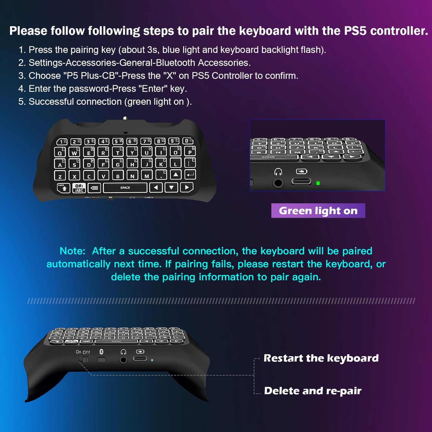 Teclado Inalámbrico TiMOVO Negro Blanco RGB Retroiluminación para PS5