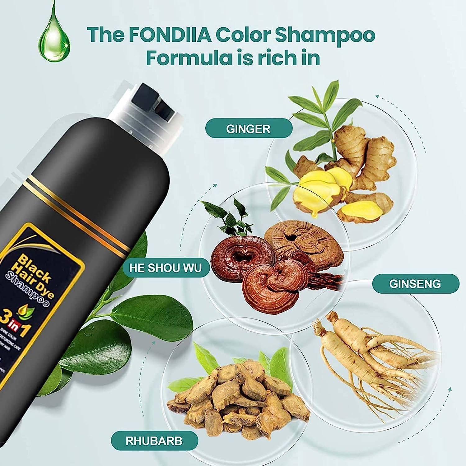 Black Instant Hair Color Shampoo for Gray Hair, 3 In 1 Black Hair Dye Shampoo, 100% Grey Coverage, Easy Hair Dye Shampoo