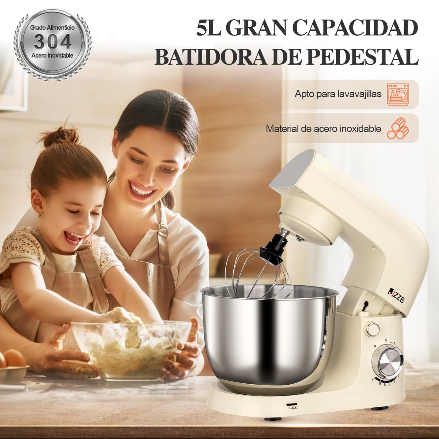 Batidora de Pedestal JZZB Negro 10 Velocidades para Repostería y Panadería en el Hogar