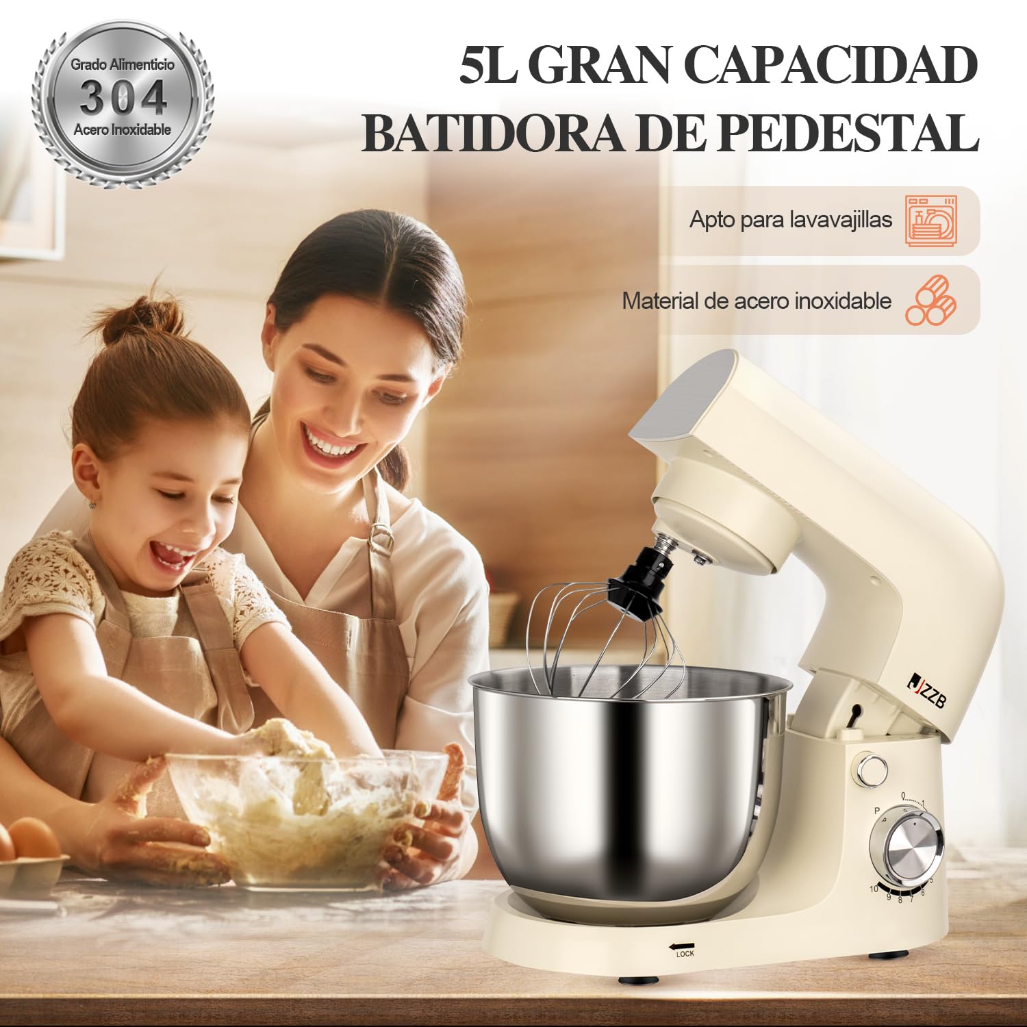 Batidora de Pedestal JZZB Negro 10 Velocidades para Repostería y Panadería en el Hogar