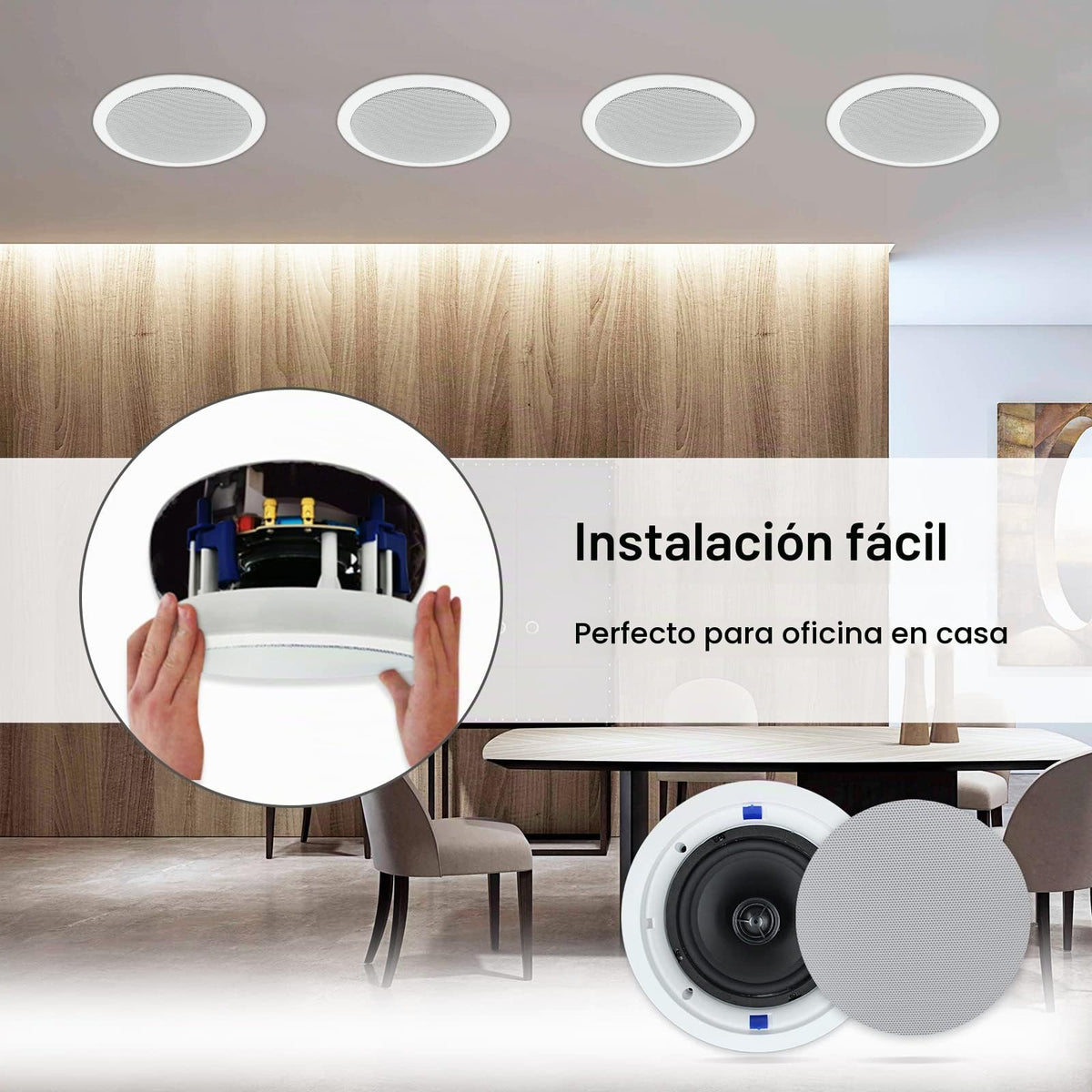 Sistema de Audio Herdio Blanco con Control de Volumen y Receptor en Pared, Altavoces de Techo de 6.5 Pulgadas y 640 W (2 Pares) para el Hogar