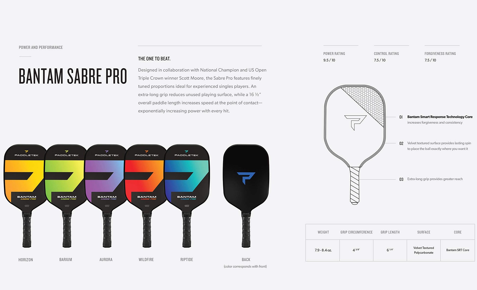 Pala de Pickleball Paddletek Bantam Sabre Pro Amarillo con Núcleo de Panal Aprobada por USAPA