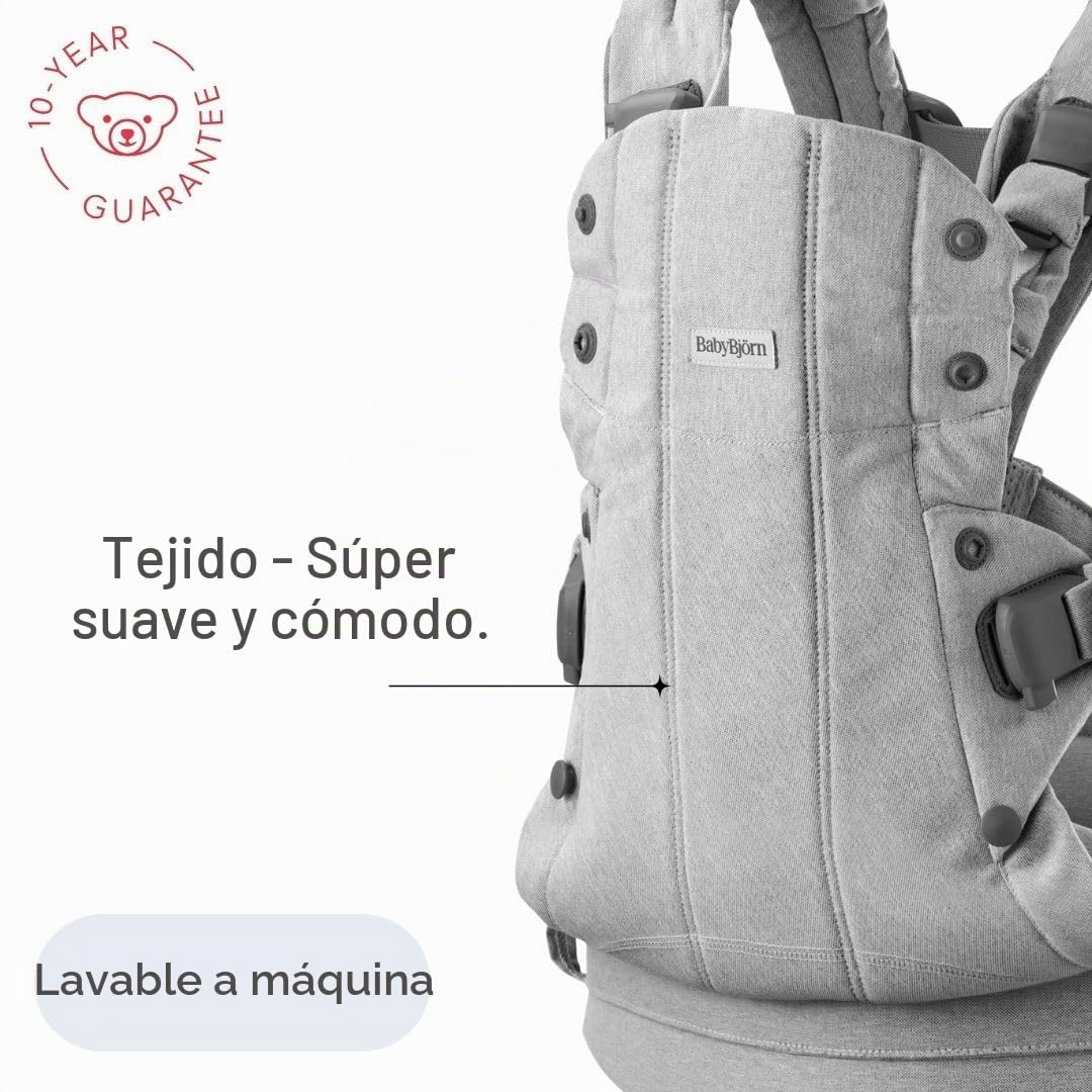 BabyBjörn Canguro Portabebé Harmony, Tejido Jaspeado, Gris claro | Ergonómico, para recién nacidos hasta los 3 años (3.2–15 kg), 4 posiciones, posición de piernas ajustable, suave y cómodo