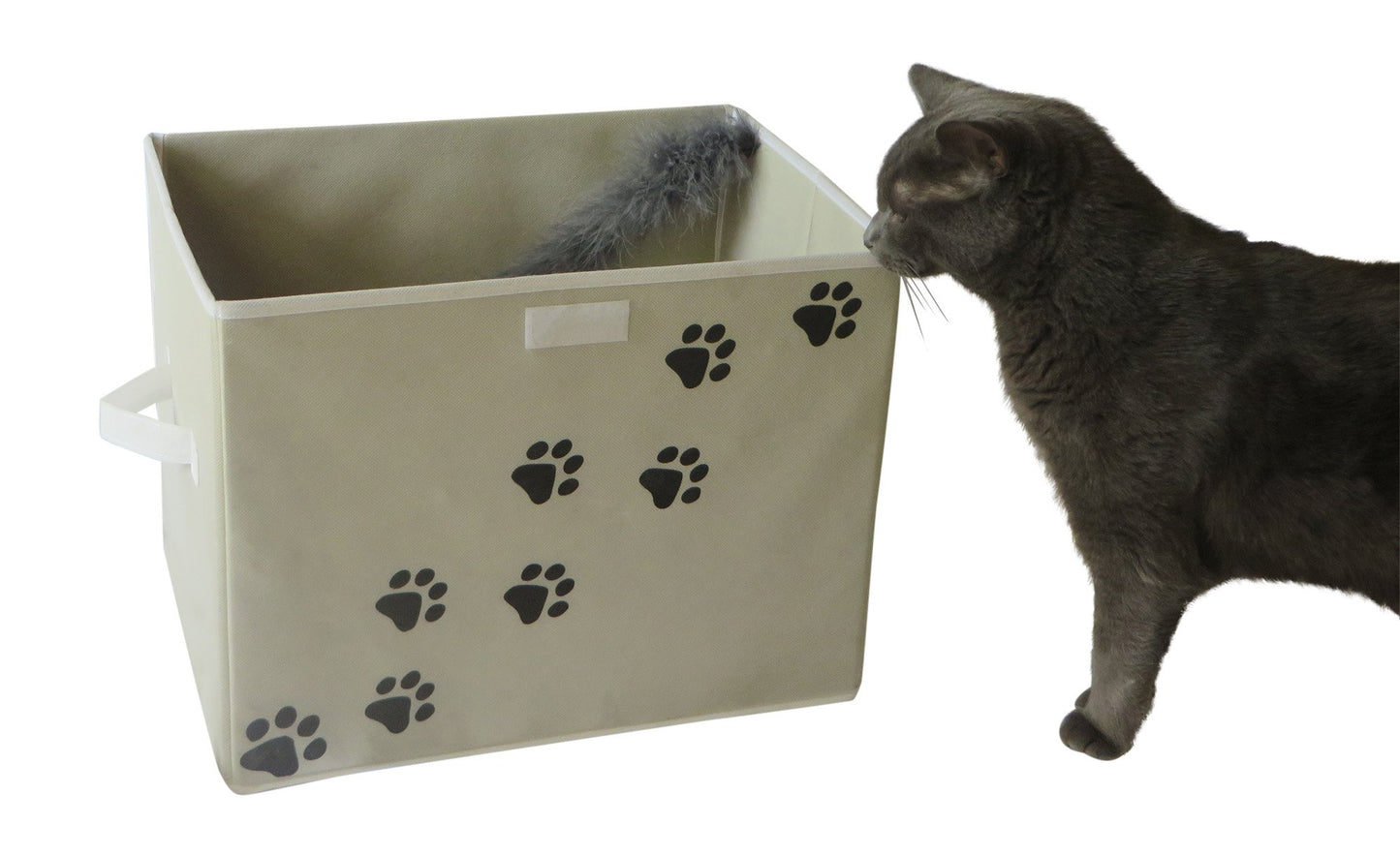 Feline Ruff Large Dog Toys Storage Box. 16" x 12" Inch Pet Toy Storage Basket with Lid. Perfect Collapsible Canvas Bin for Cat Toys and Accessories Too! (Tan)