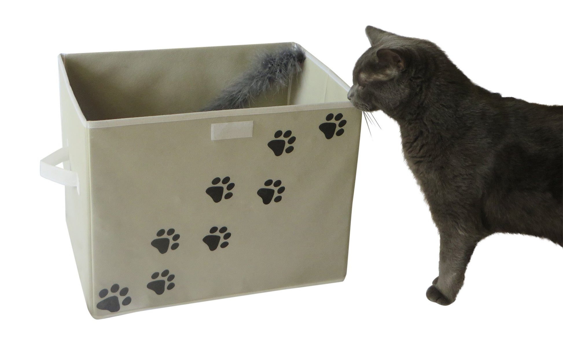 Feline Ruff Large Dog Toys Storage Box. 16" x 12" Inch Pet Toy Storage Basket with Lid. Perfect Collapsible Canvas Bin for Cat Toys and Accessories Too! (Tan)