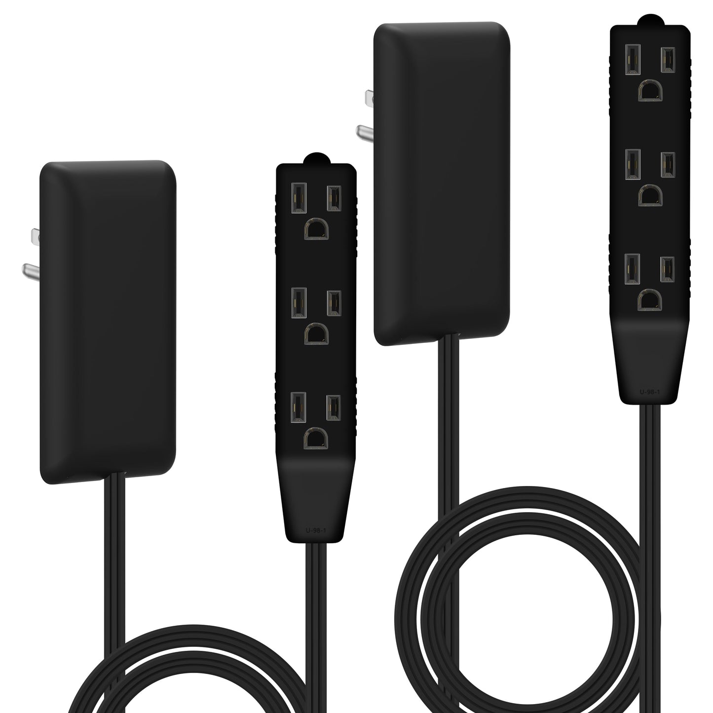 LIDER Extensor de salida de cara plana con 3 receptáculos, enchufe de placa de pared ultrafino con extensor de cable y tira de alimentación de 3 tomas, cable de 3 pies, LWE3-315-BK2P, listado ETL