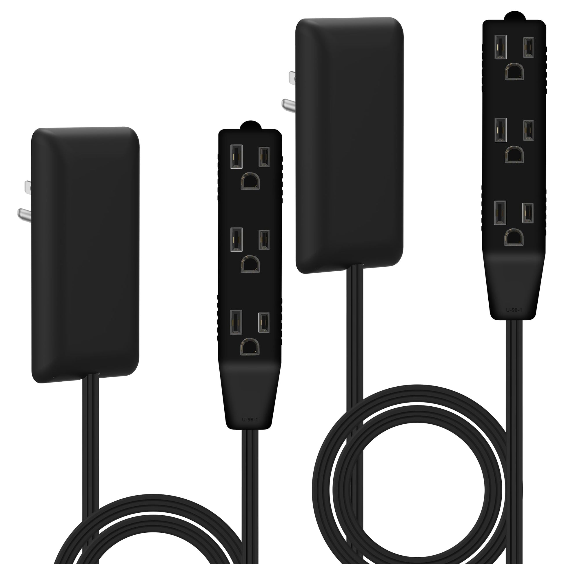 LIDER Extensor de salida de cara plana con 3 receptáculos, enchufe de placa de pared ultrafino con extensor de cable y tira de alimentación de 3 tomas, cable de 3 pies, LWE3-315-BK2P, listado ETL