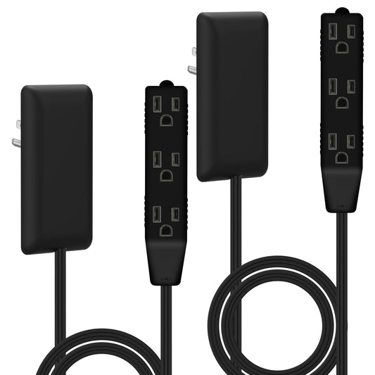 LIDER Extensor de salida de cara plana con 3 receptáculos, enchufe de placa de pared ultrafino con extensor de cable y tira de alimentación de 3 tomas, cable de 3 pies, LWE3-315-BK2P, listado ETL