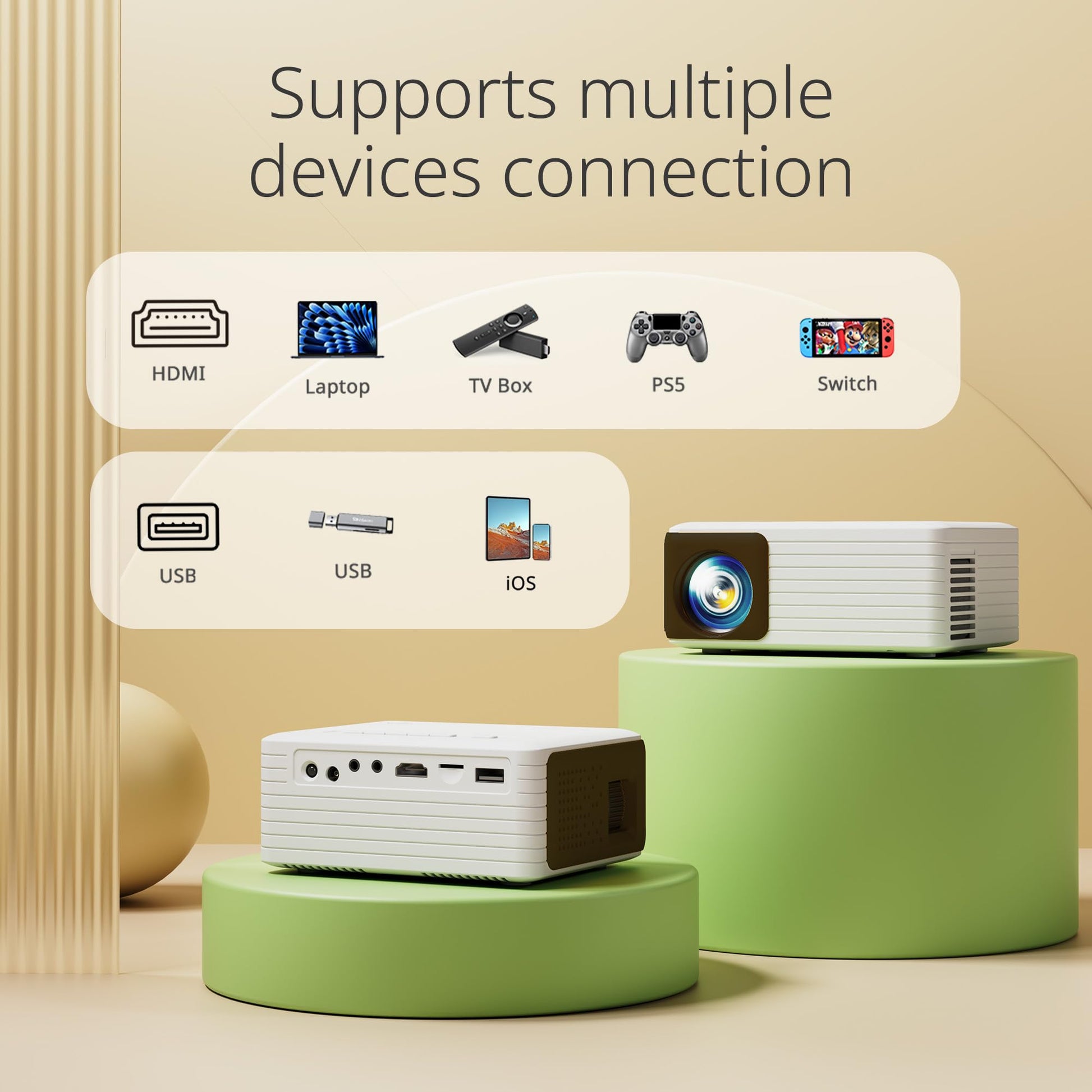 Mini Proyector YOTON Blanco 1080P Compatible iOS/Android Para Niños