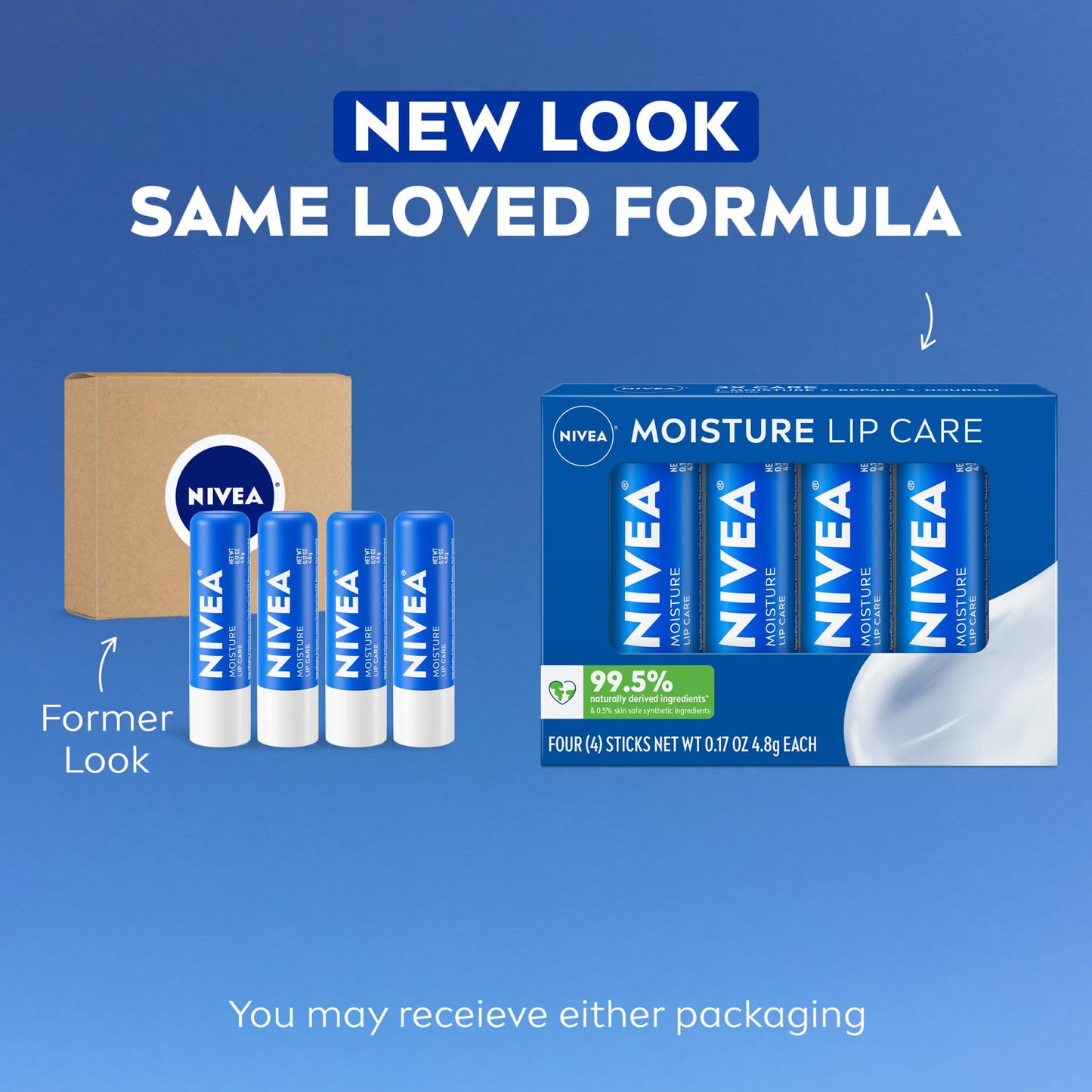 NIVEA Moisture Lip Care - Unisex Intensively Moisturizing Balm - 0.17 oz, Pack Of 4