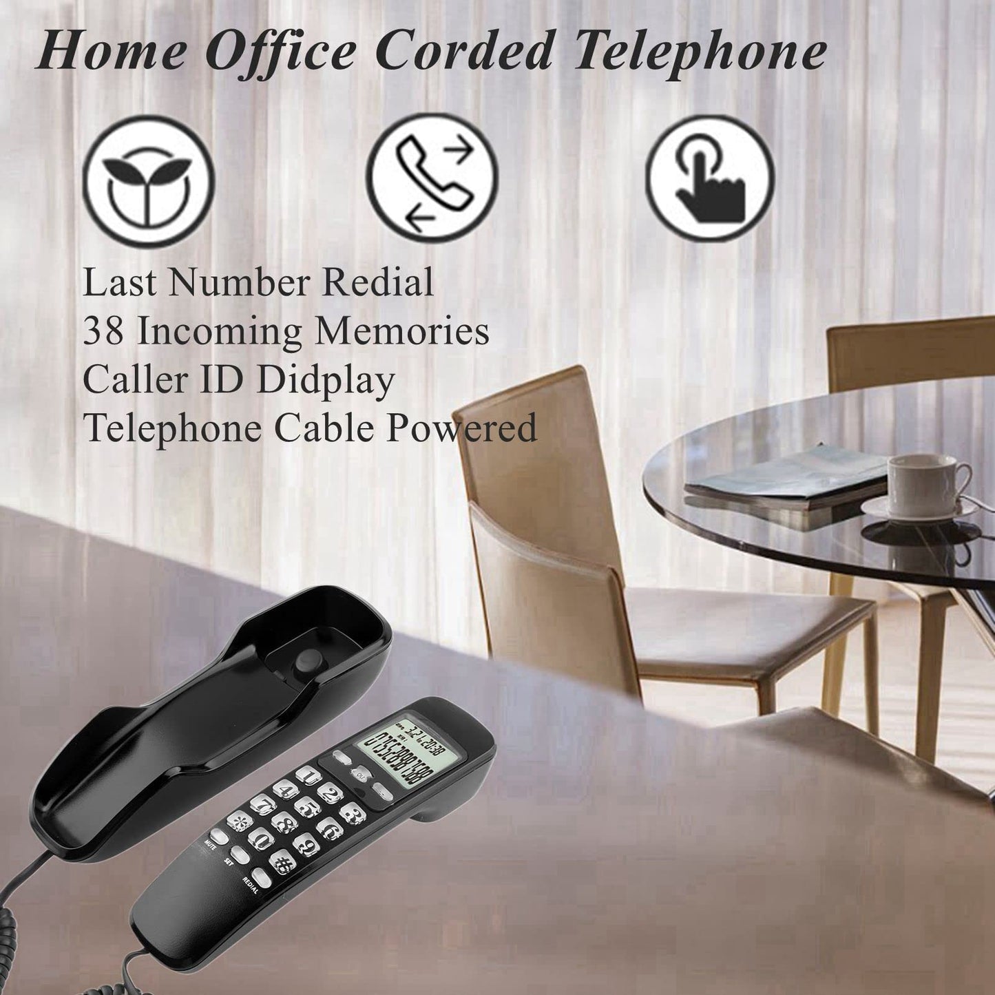 Teléfono residencial con cable, montable en la pared,compatible con visualización de identificador de llamadas, rellamada de número de latitud, verificación de memorias