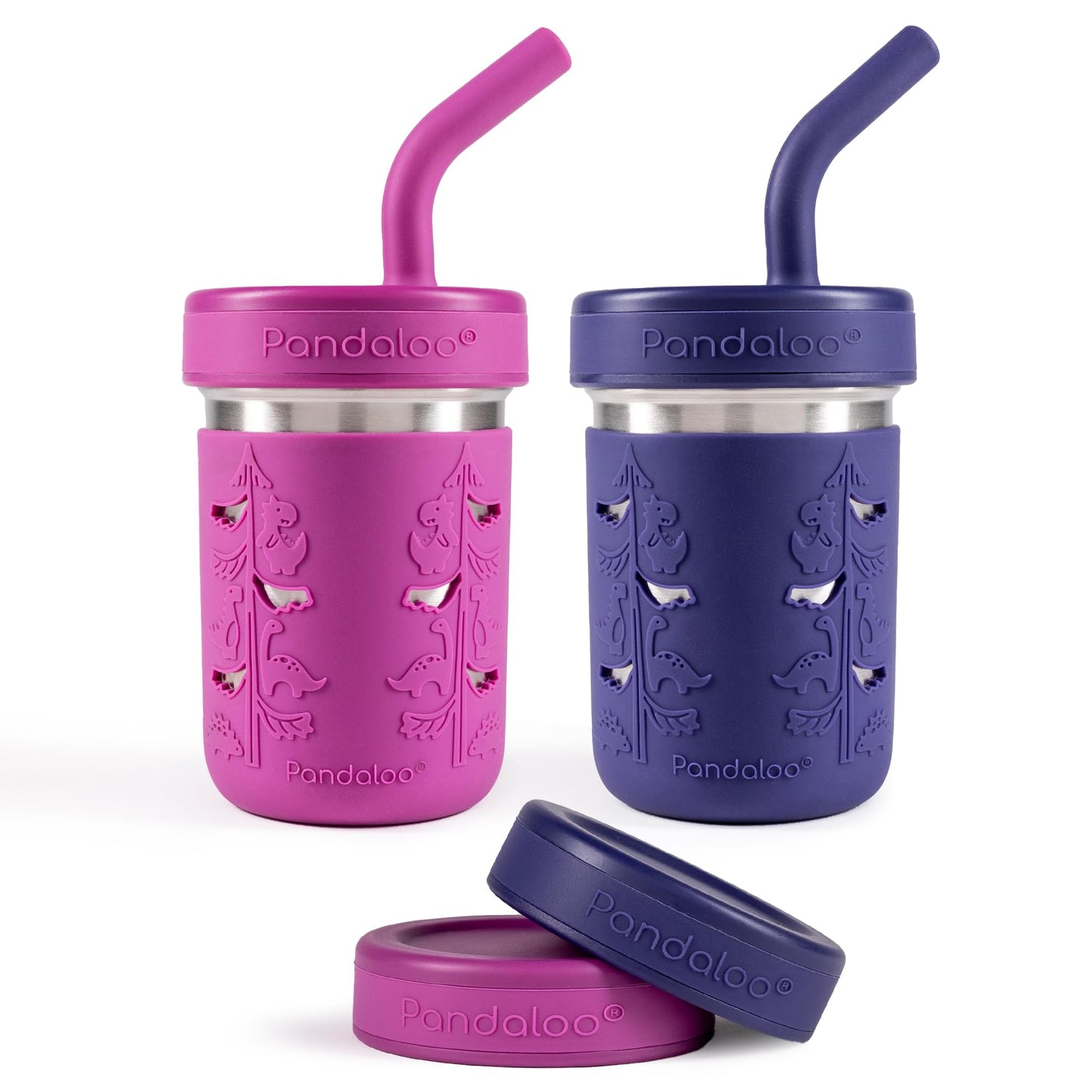 Pandaloo® Tazas de batido para niños - Vaso para niños pequeños de acero inoxidable con pajita, taza con popote para batidos - Sin BPA, tazas para refrigerio para niños pequeños, 10 oz