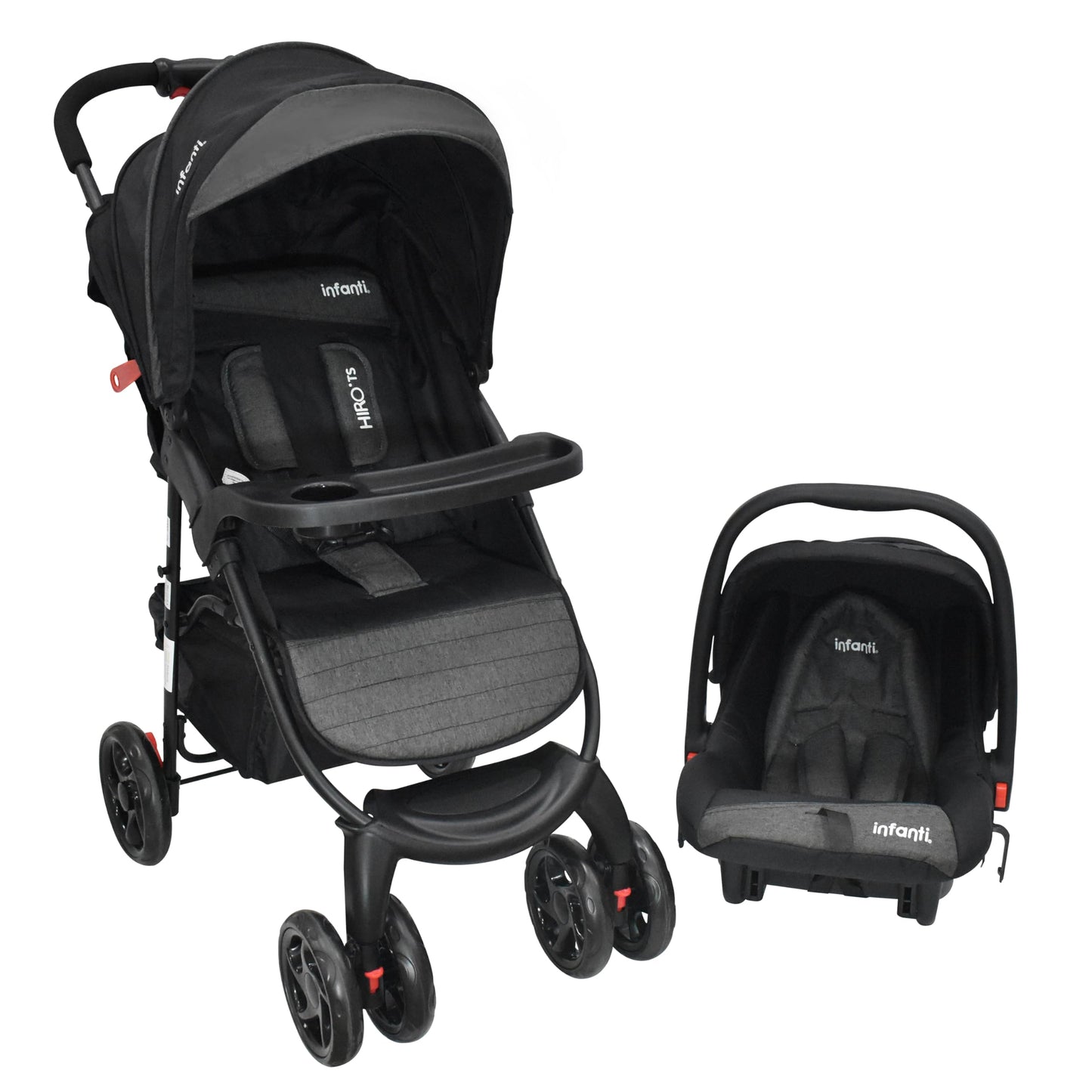 INFANTI | Carriola para Bebe HIRO TS | Carriola de Viaje y Portabebe | Travel System - Cosas para Bebes hasta 22kg | Asiento para Bebé - Autoasientos para Bebe Ligera con Arnés de Seguridad (Black)