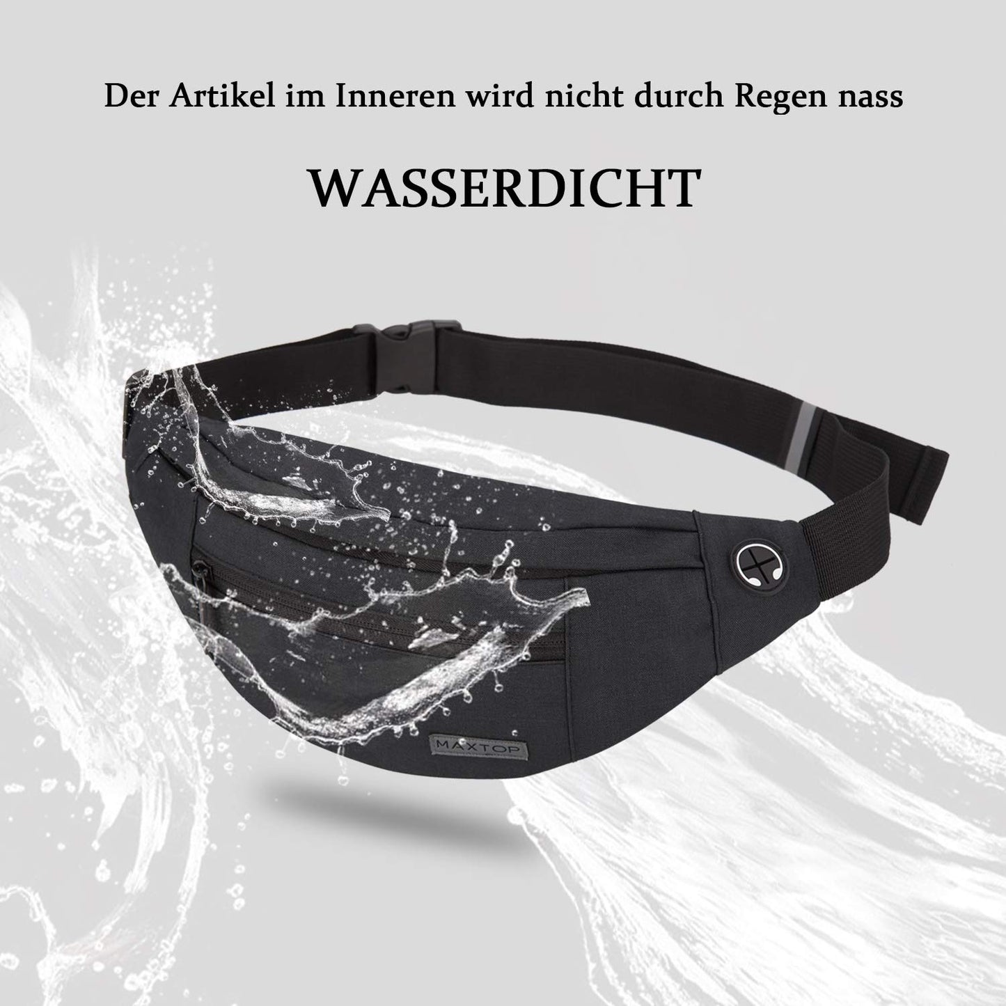 Riñonera MAXTOP Negro con Conector para Auriculares y 4 Bolsillos para Mujer y Hombre
