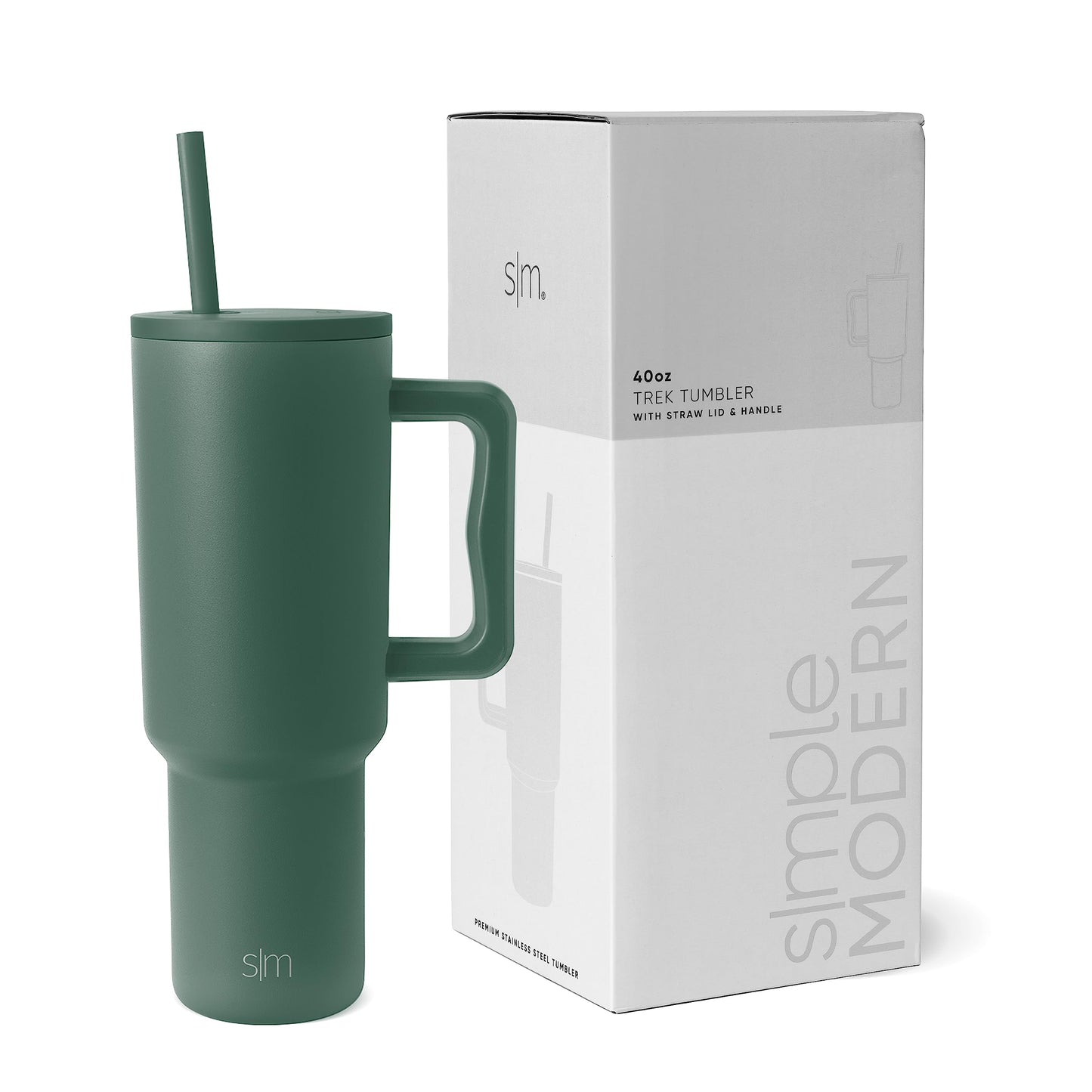 Vaso Térmico Simple Modern Forest con Asa y Pajita de Acero Inoxidable Aislado