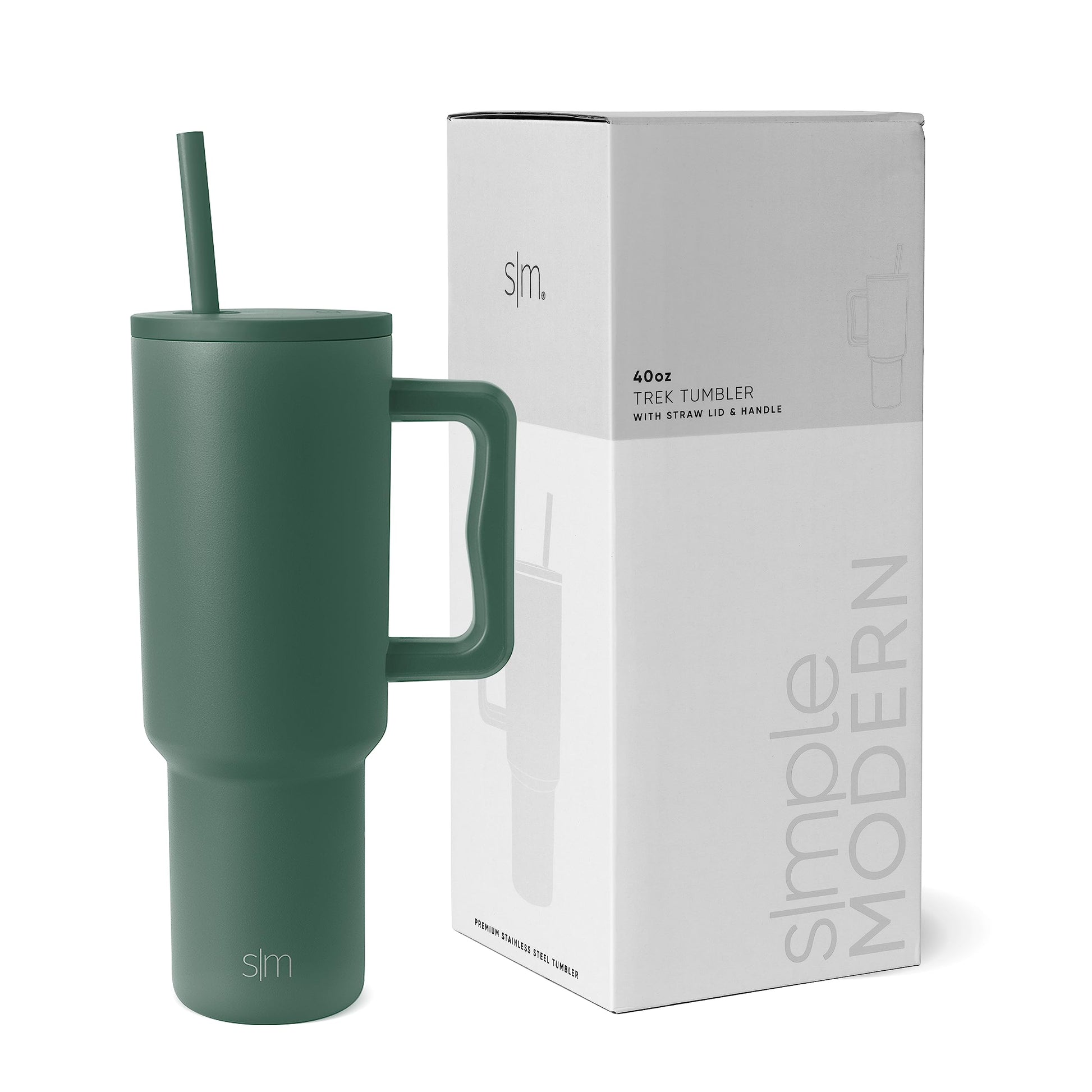 Vaso Térmico Simple Modern Forest con Asa y Pajita de Acero Inoxidable Aislado