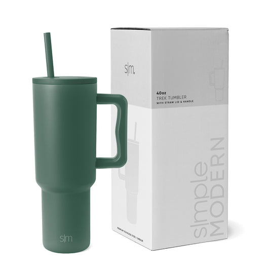 Vaso Térmico Simple Modern Forest con Asa y Pajita de Acero Inoxidable Aislado