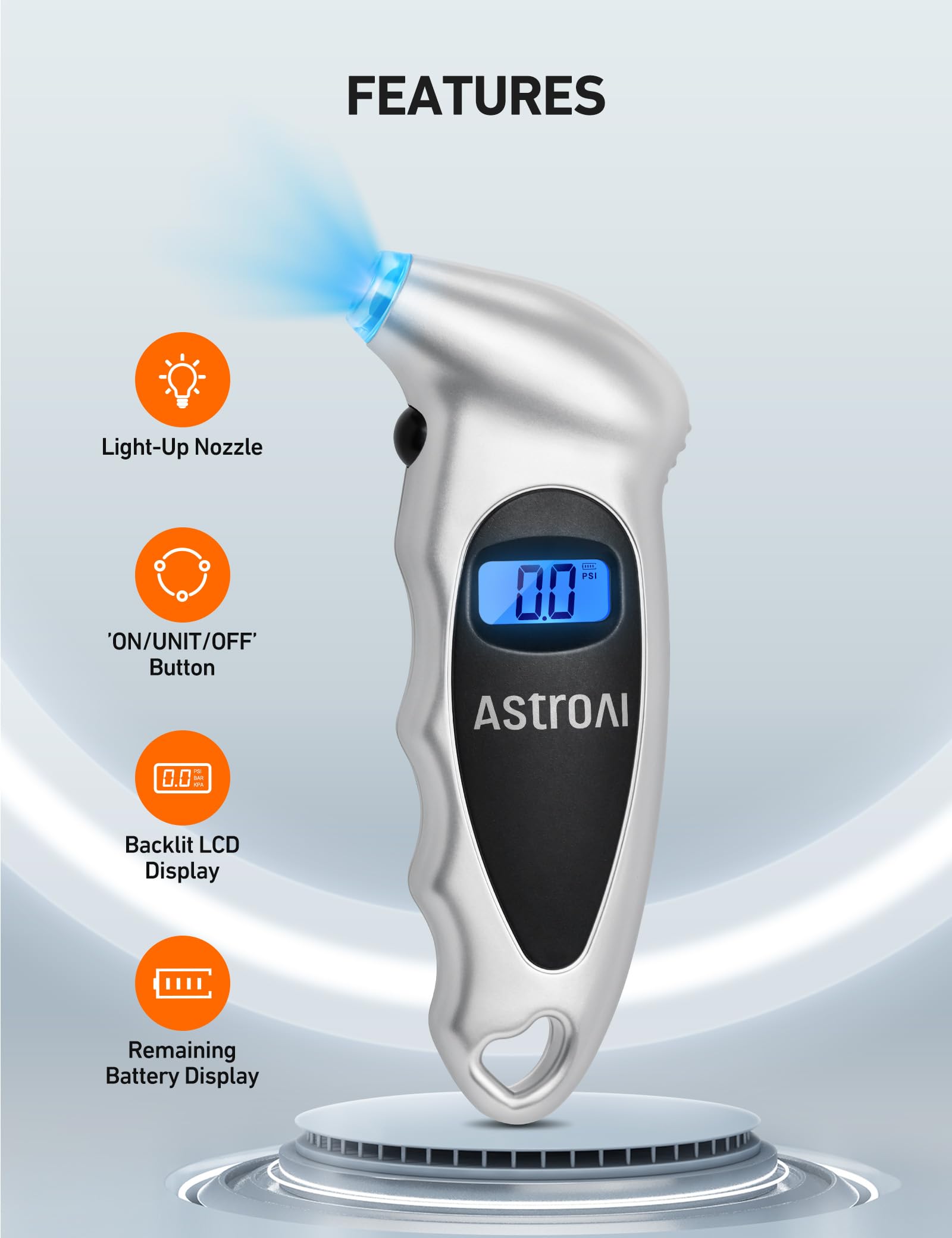 AstroAI Medidor de Presión Llantas 150 PSI Neumáticos Moto Bicicleta Coche (plata)