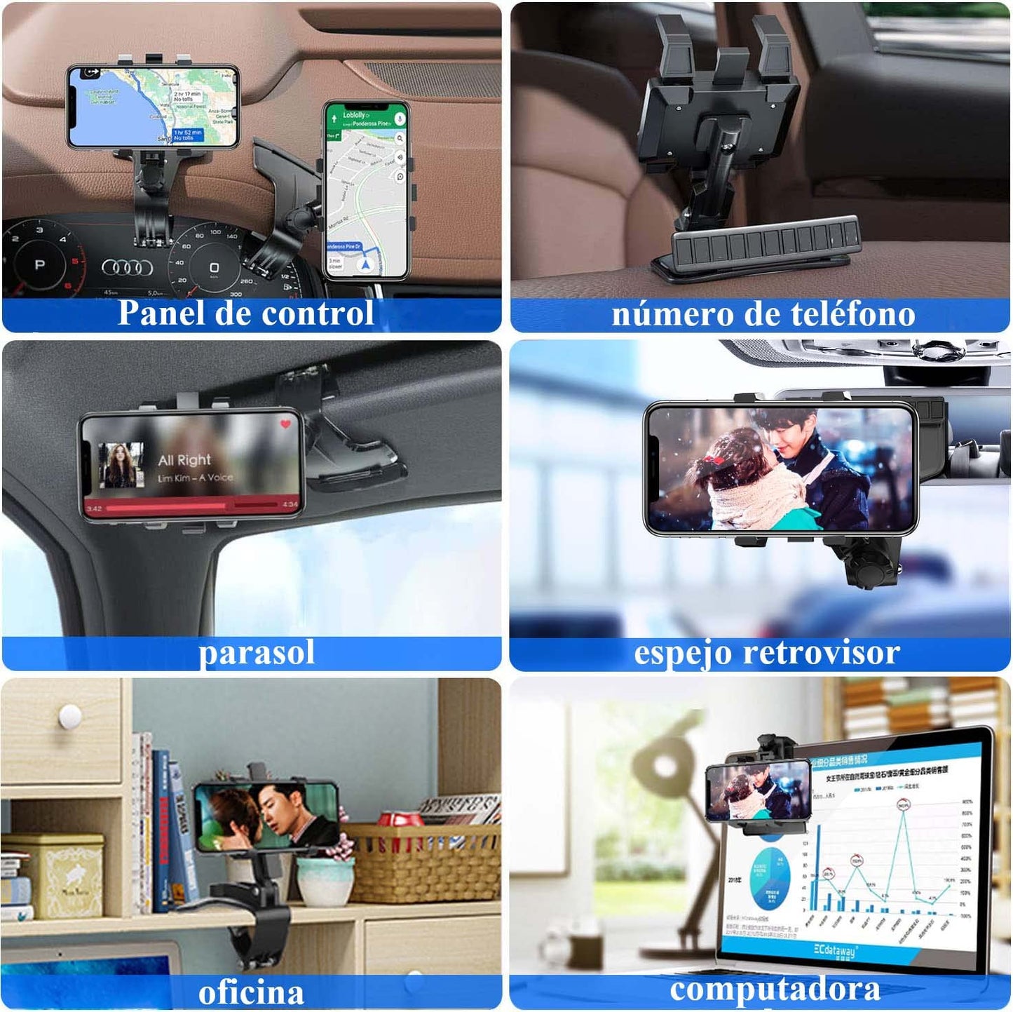 Soporte Móvil VADUMA Negro con Visualización de Número Giratoria 360° para Coche
