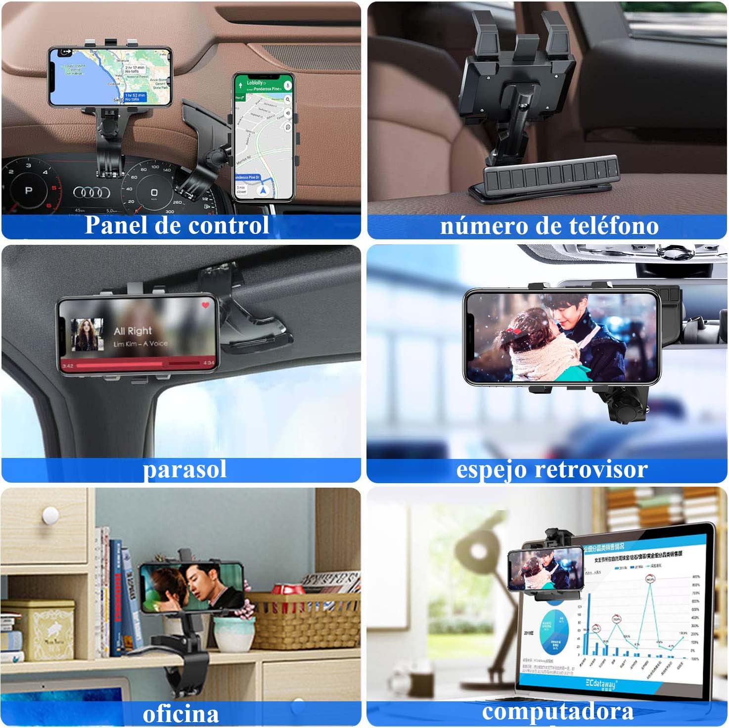 Soporte Móvil VADUMA Negro con Visualización de Número Giratoria 360° para Coche