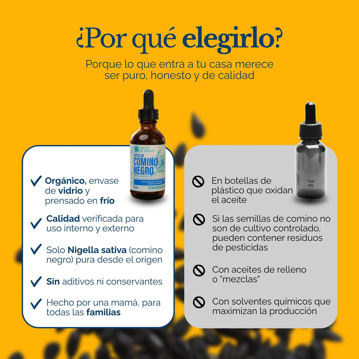 Mamá de Rocco | Aceite de Comino Negro Orgánico Prensado en Frío | Nigella Sativa Grado Alimenticio | Uso Tópico y Oral