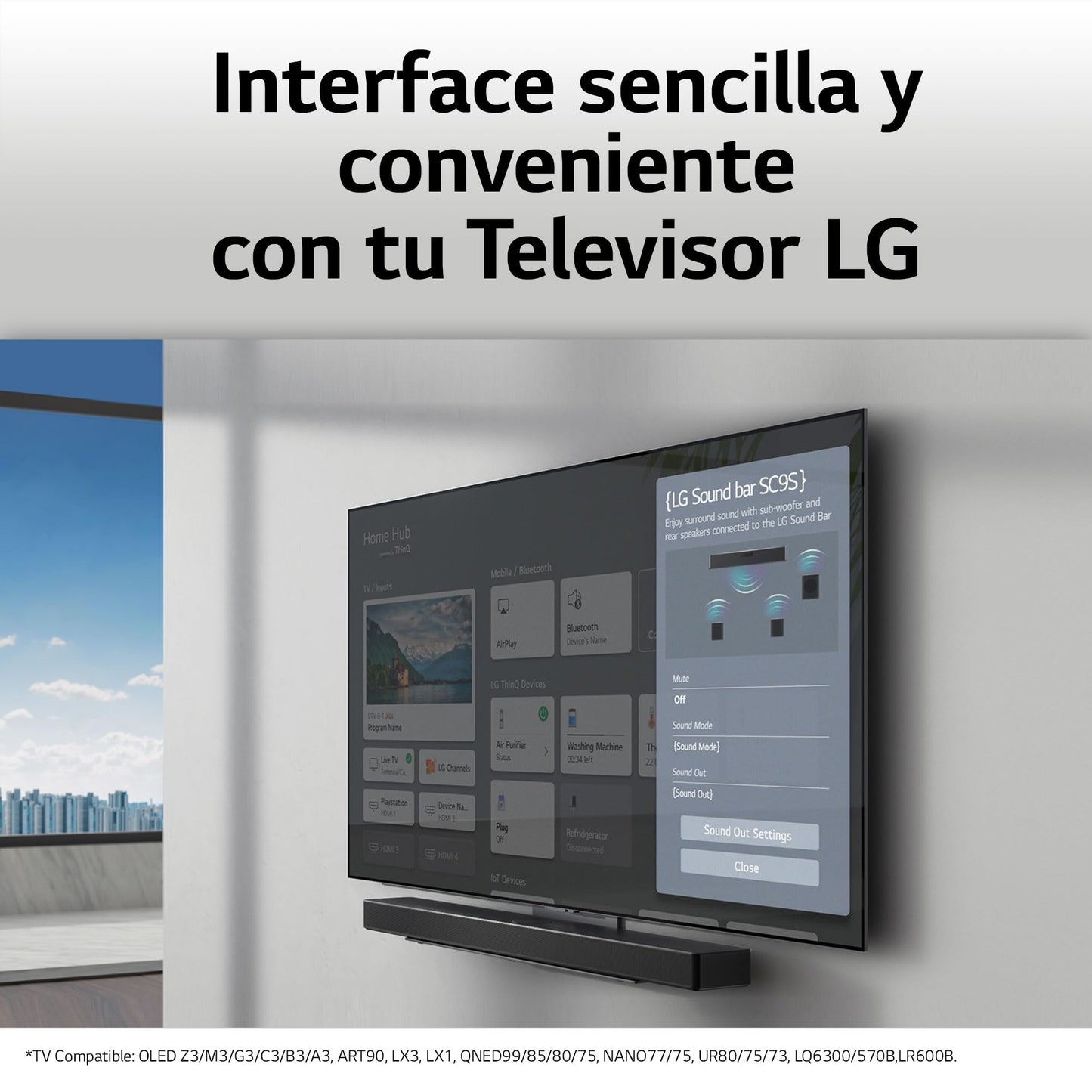 LG Soundbar SC9S | DTS:X y certificación IMAX Enhanced | Dolby Atmos 3.1.3ch | Wow Orchestra | Soporte para OLED C | |Dolby Vision |Smart Up-Mixer para Escalar el Audio a cinematográfico