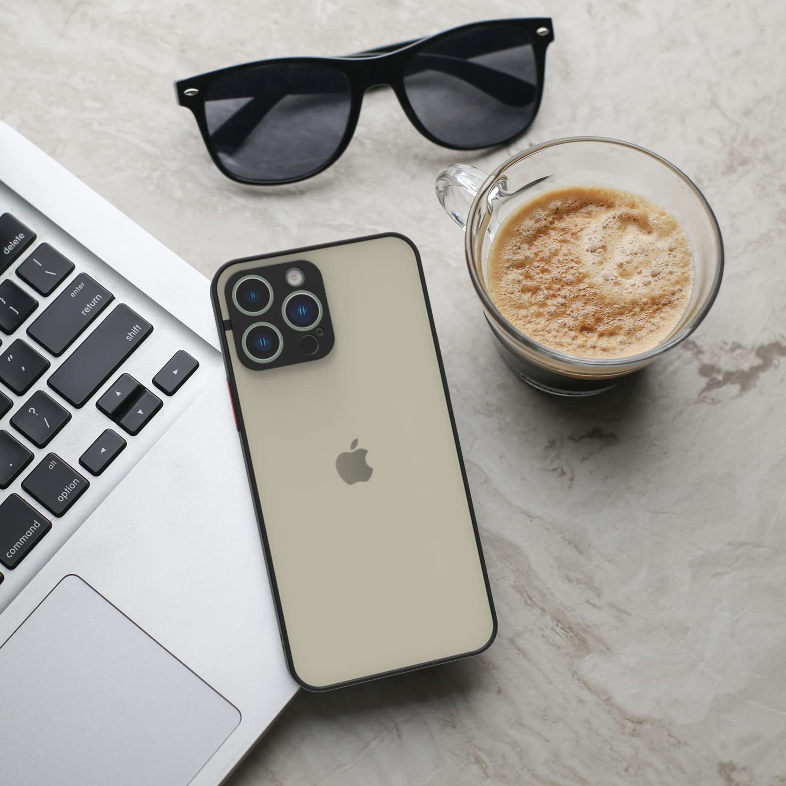 HaroKing Funda Mate Uso Rudo para iPhone 13 6,1 Pulgadas, Protector de cámara, Carcasa Traslúcido Esmerilado Trasero, Antihuellas (Negro)