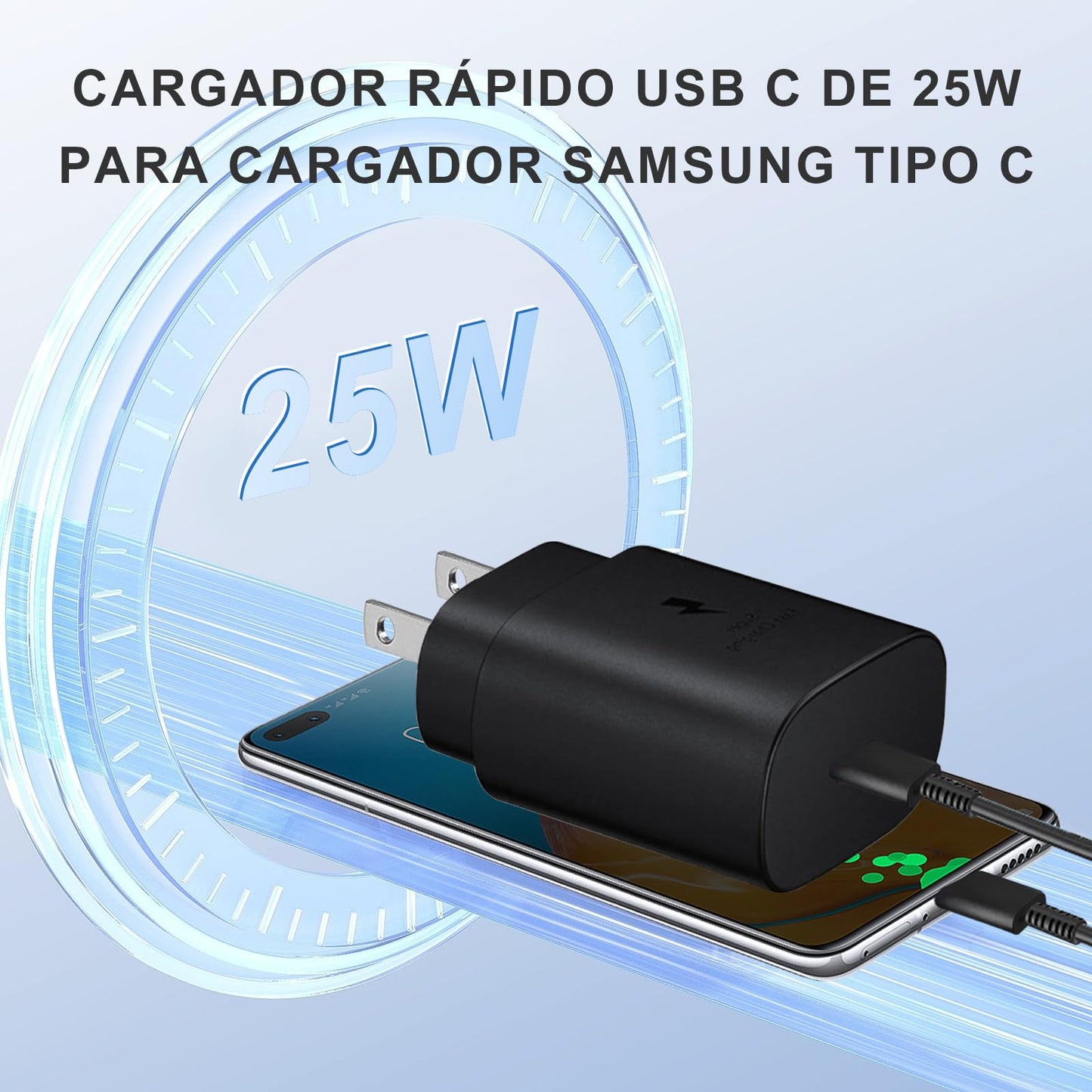 Cargador rápido USB C de 25 W para Samsung, con 2M Cable Carga Rápida, para Samsung Galaxy S23 Ultra/S23+/S23/S22 Ultra/ S22+/S22, S21 Ultra/S21/S21 Plus/S20/Note 10 +/Note 20