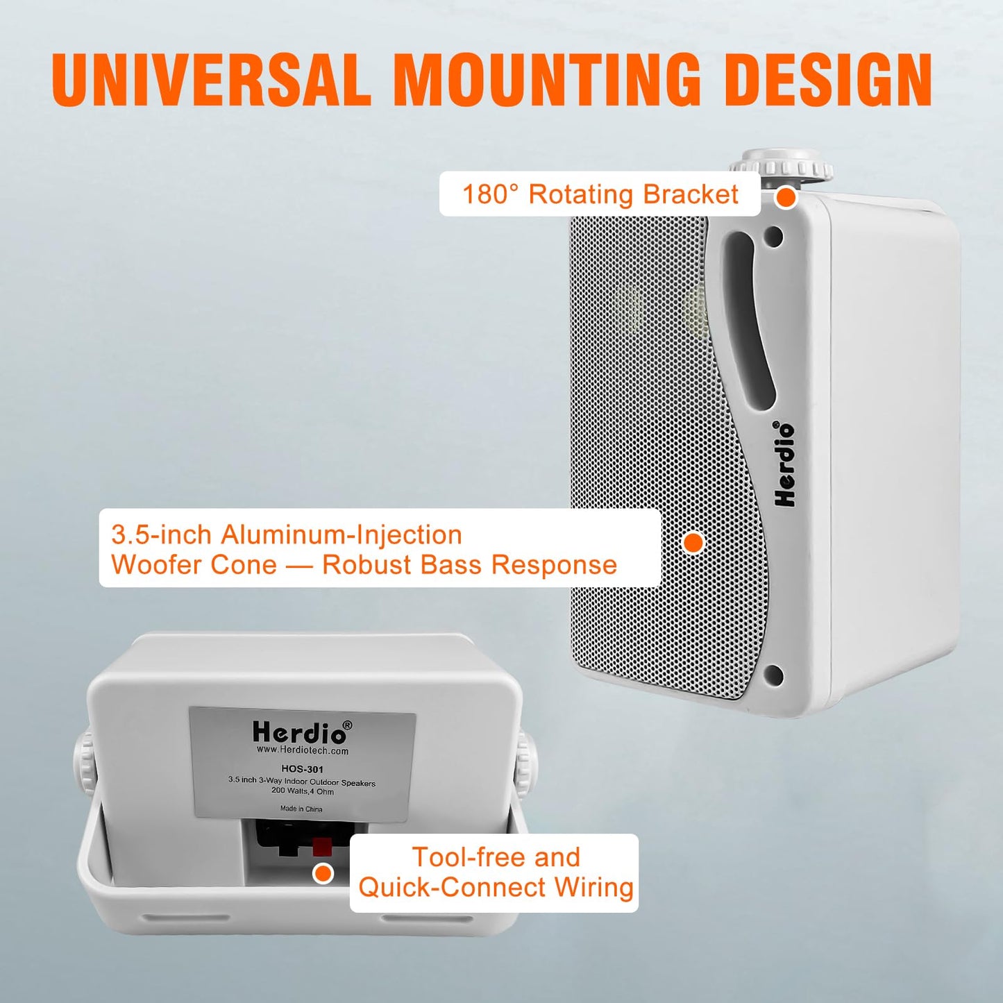 Herdio Altavoces Bluetooth impermeables para exteriores de 3.5 pulgadas, sistema de altavoces de montaje en pared con graves potentes de 400 W, para el hogar, patio, jardín, porche, cubierta