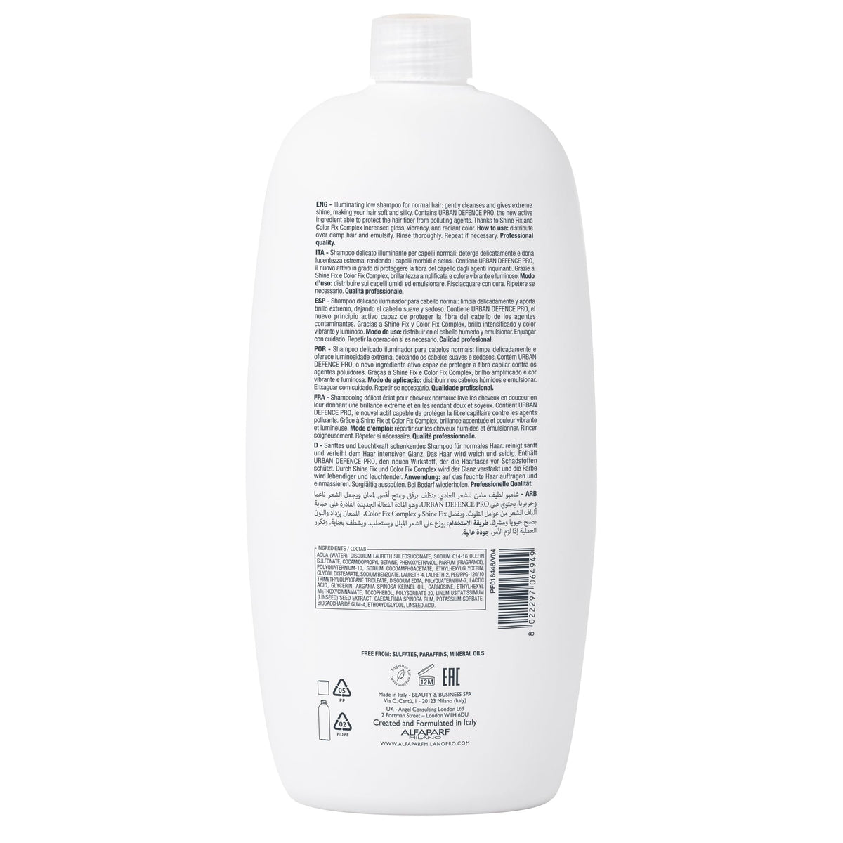 Alfaparf Milano Semi Di Lino Diamond Shine Illuminating Low Shampoo - Sulfate Free - For Normal Hair - SLS, Paraben and Paraffin Free - Safe on Color Treated Hair - Professional - 33.8 fl. oz.