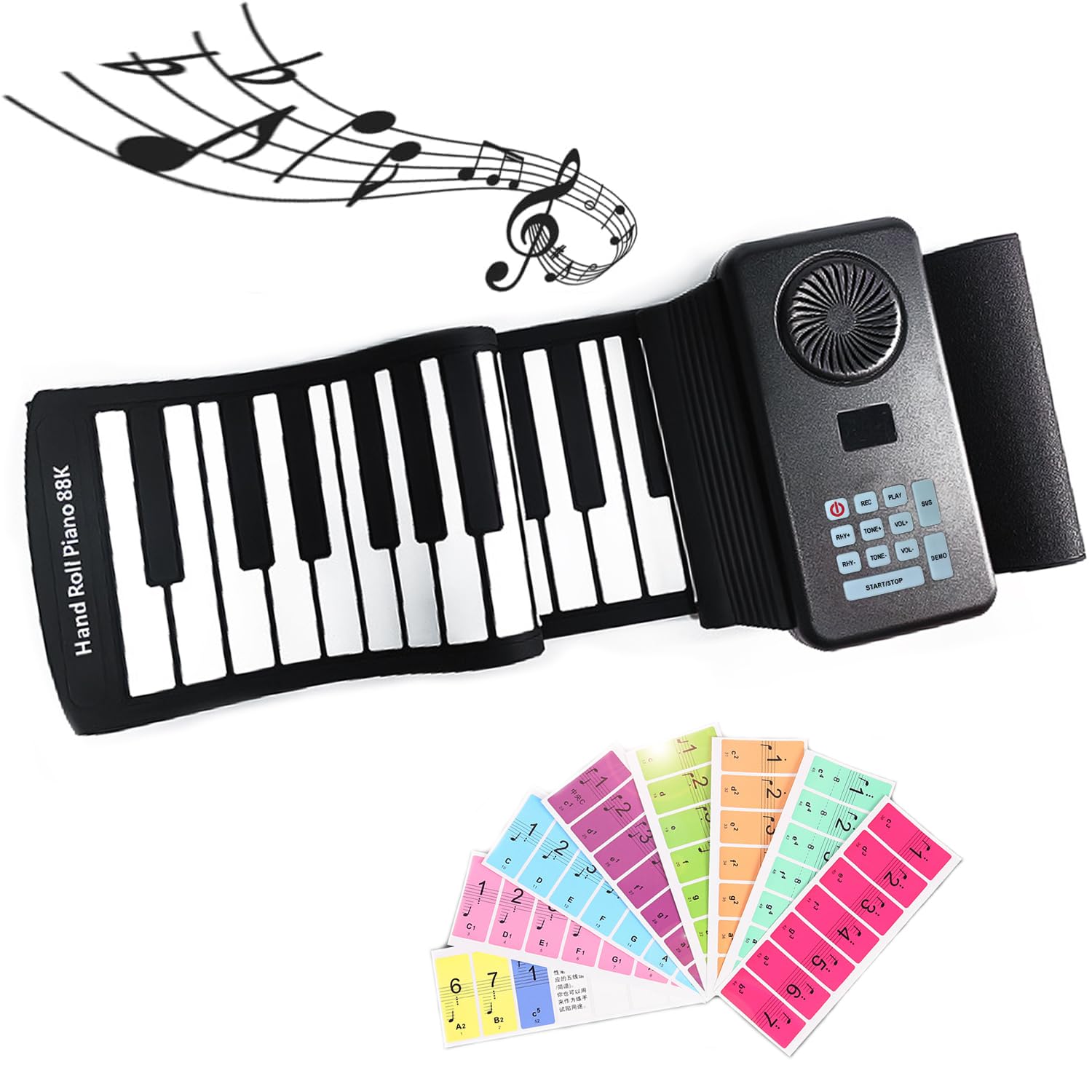 Teclado de Piano Enrollable de Silicona Plegable con 88 Teclas y Altavoz Incorporado para Niños y Adultos Principiantes