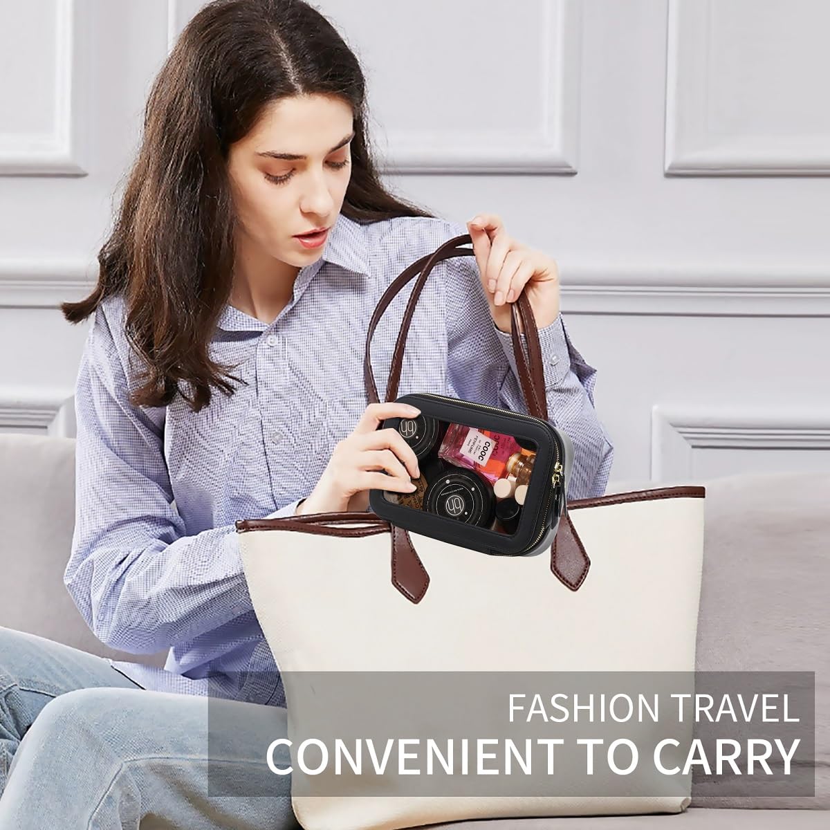 Pinkmik - Bolsa de Maquillaje Transparente Portátil, Cosméticos de Viaje Con Cierre Para Mujer, Negro, Pequeño