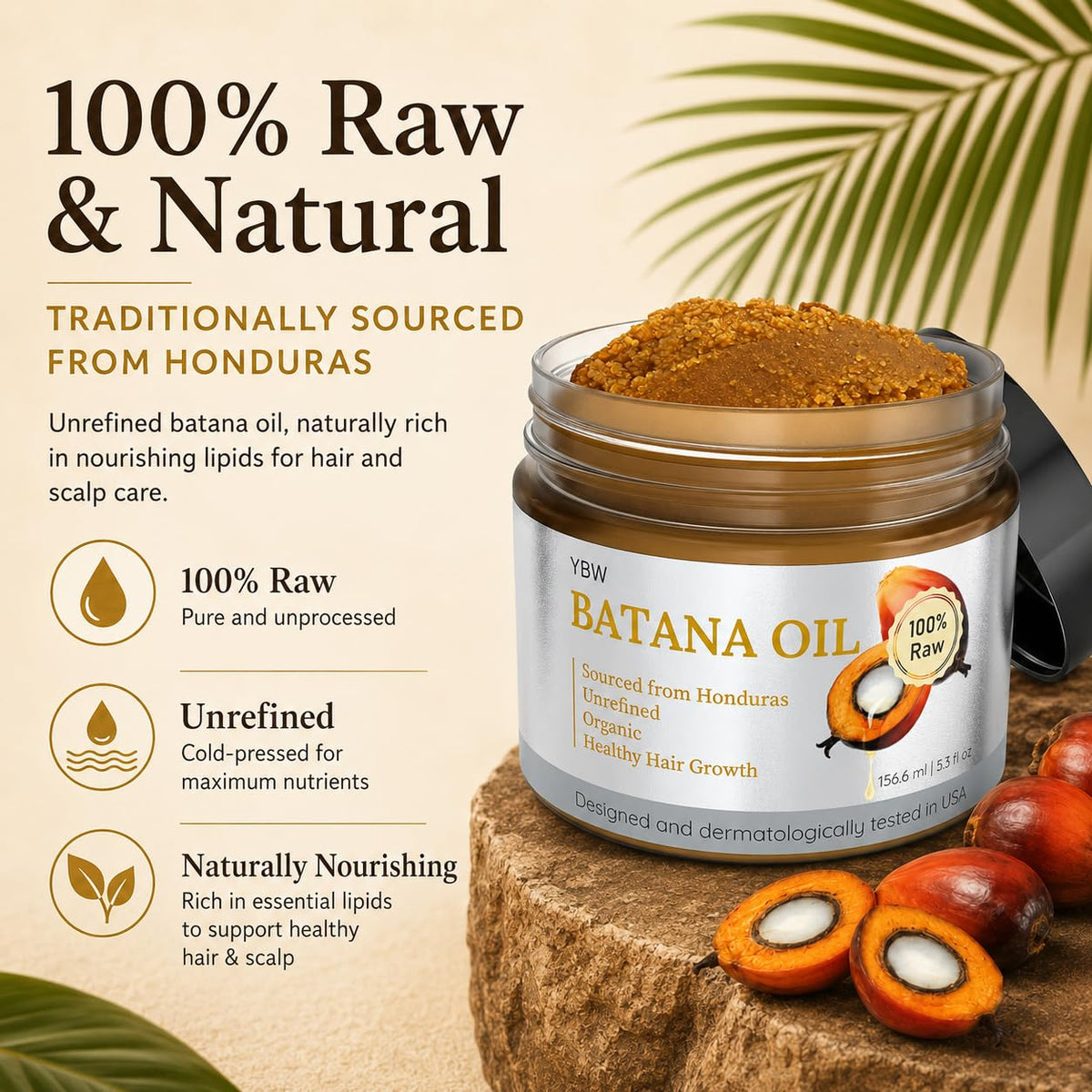 Aceite de Batana Orgánico Dr. Sebi Natural Honduras Realza Grosor Capilar y Previene la Pérdida para Hombre y Mujer