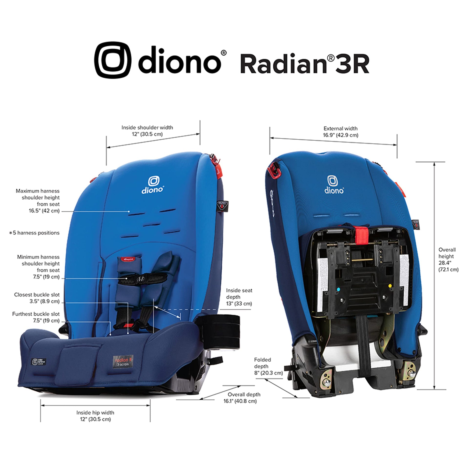 Diono Radian 3R, asiento de coche convertible 3 en 1, orientado trasero y orientado hacia adelante, asiento de coche de 10 años, ajuste delgado de 3 pulgadas, cielo azul