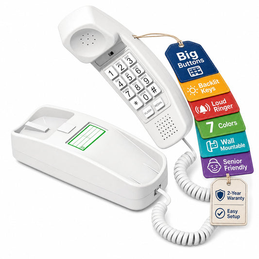 Teléfono Trimline - Choctaw blanco - Diseño de rosas duradera de teléfono - Una mejorada versión de la princesa en 1965 teléfonos - Réplica de estilo Retro con botones grandes teléfonos para personas mayores - 30 da y garantía de devolución - 3 años de ga