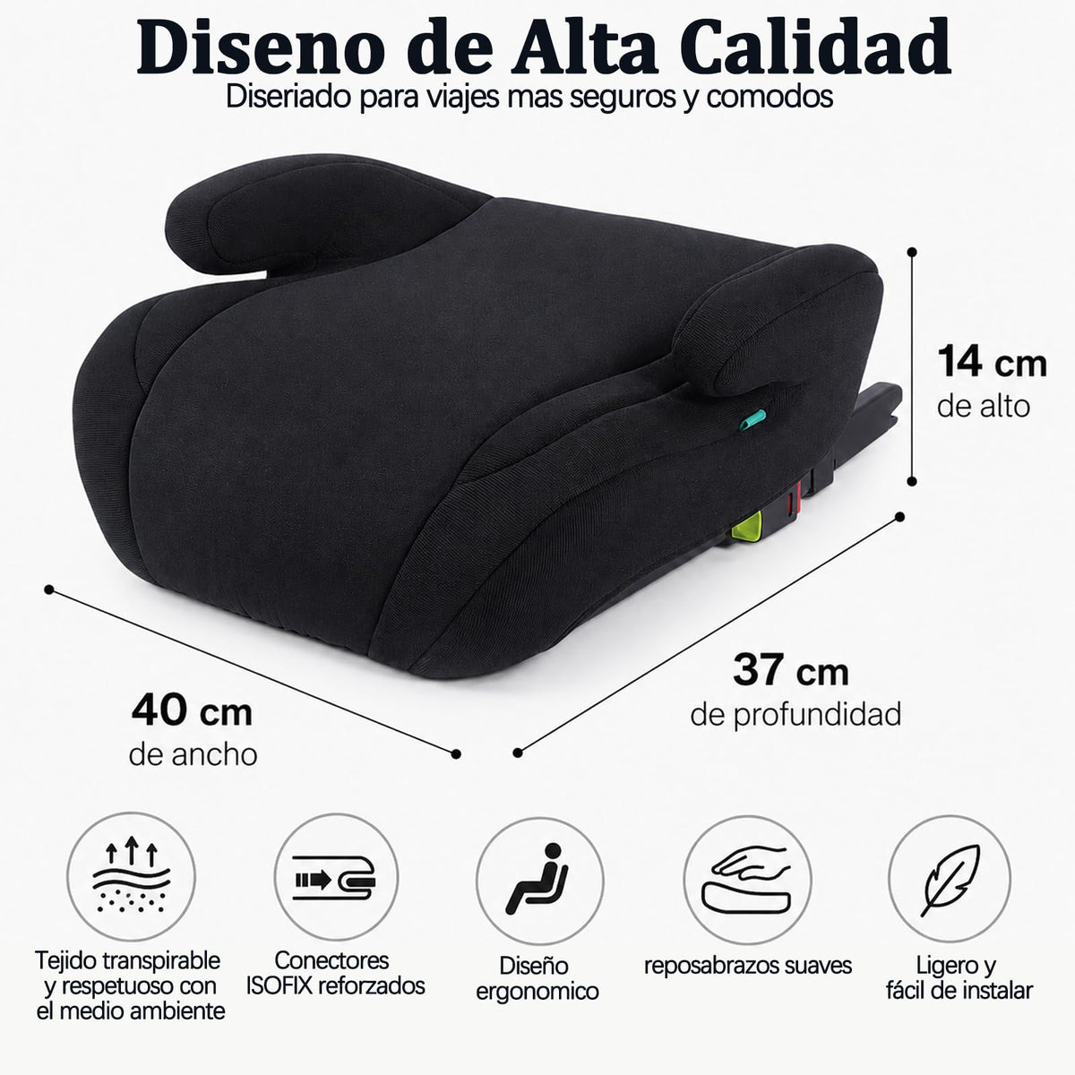 Asiento Elevador de Viaje para Coche sin Respaldo Negro