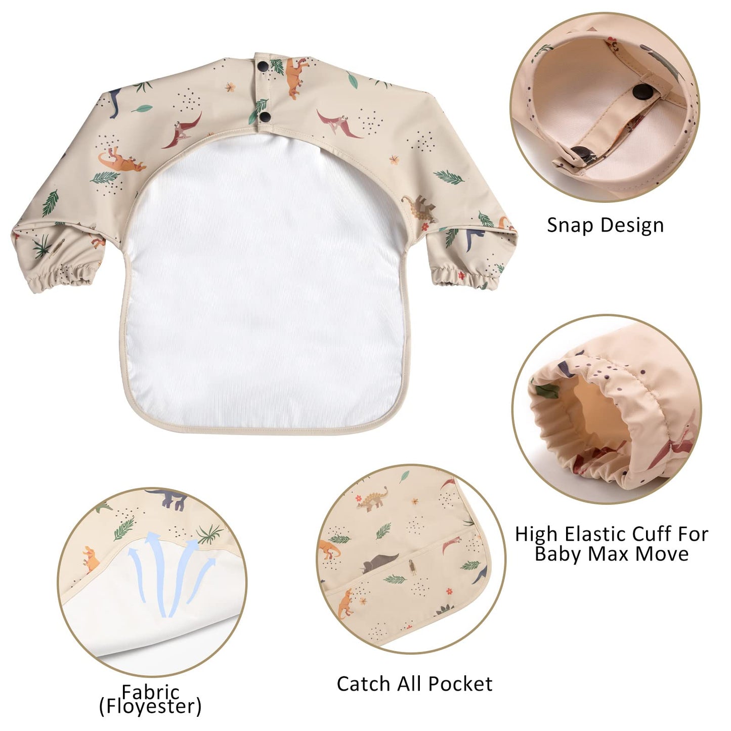 HALAA VAUVA Baberos de manga larga para niños pequeños, impermeables, con bolsillo para recoger alimentos para alimentar, comer