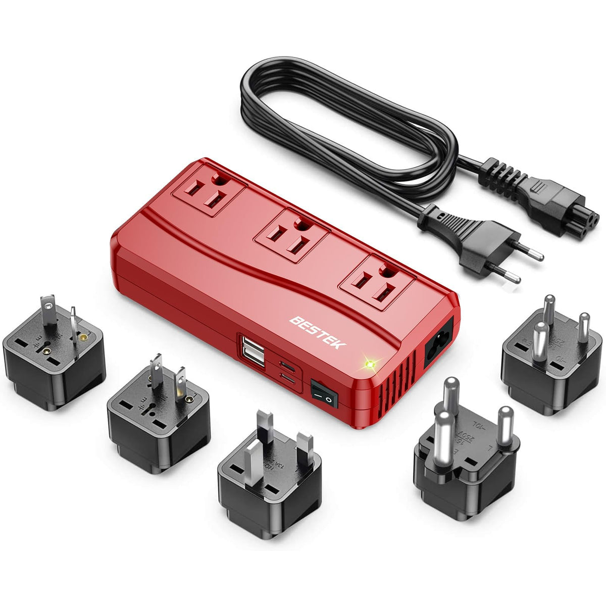 Adaptador de Corriente BESTEK Internacional Blanco con Convertidor de Voltaje y USB de 4 Puertos