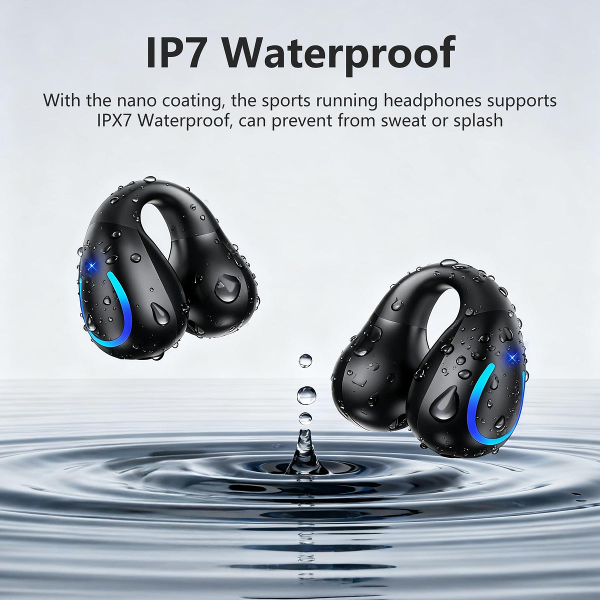 Auriculares Deportivos Bluetooth 5.3 de Conducción Ósea con Clip en Negro y Estuche de Carga Digital 60 Horas de Reproducción