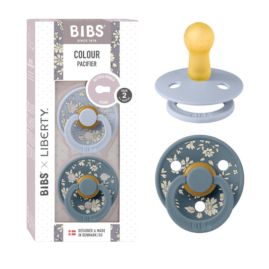 BIBS Liberty diseño Exclusivo 2 chupetes. Libre de BPA, Tetina redonda. Látex natural, Talla 1 (6-18 meses) Dusty Blue Mix