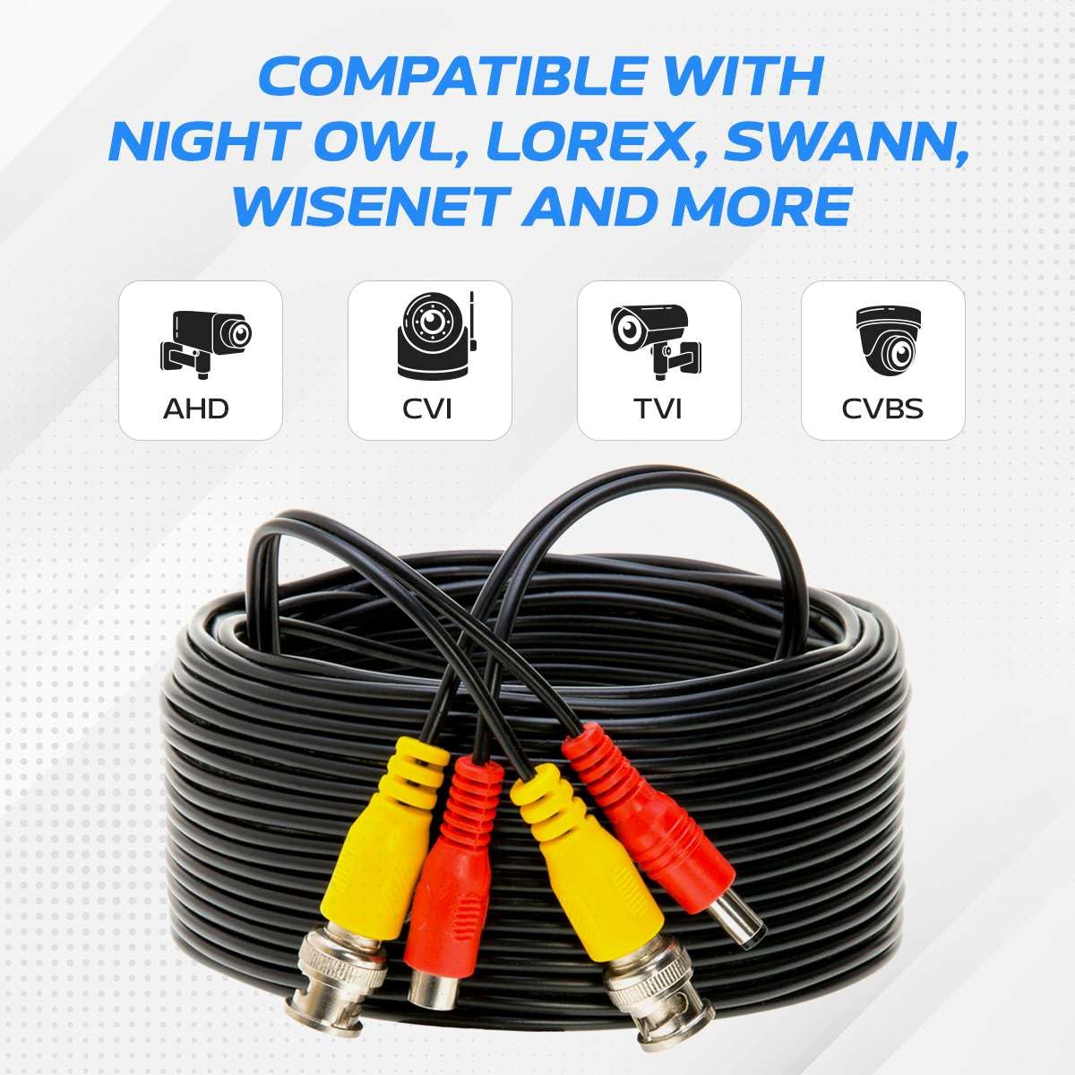 Premade BNC Video Cable / Cable de alimentación para cámaras de seguridad, CCTV, DVR, sistema de vigilancia, Plug & Play