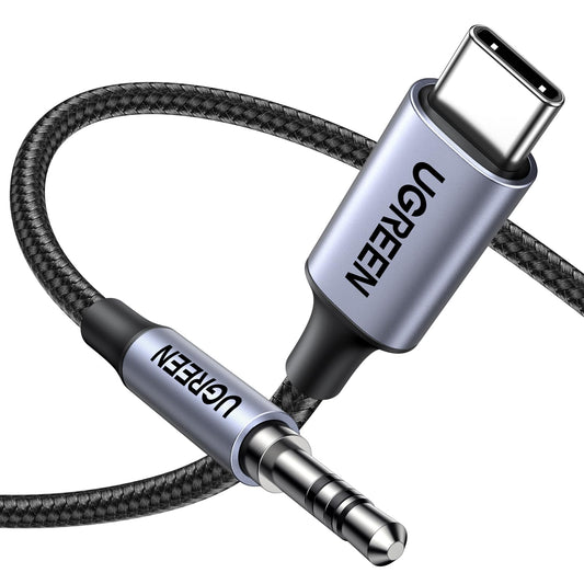Cable Auxiliar UGREEN Negro con Chip DAC USB C a Jack 3.5mm para Coche