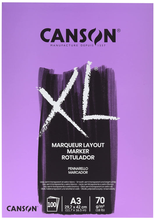 CANSON Marcador XL de papel A3 de 70 g/m², muy suave, almohadilla pegada, lado corto, 100 hojas extra blancas, ideal para artistas profesionales e ilustradores