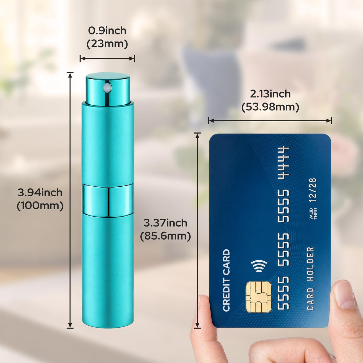 Lisapack - Botella atomizadora de perfume de 8 ml para viajes, dispensador de colonia recargable vacía, pulverizador portátil (cian)