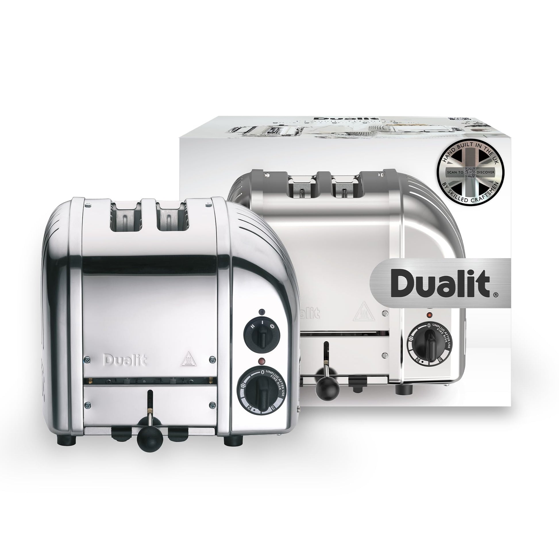 Dualit Classic - tostador NewGen de 2 rebanadas - Acero inoxidable - Construido a mano en el Reino Unido - Elementos ProHeat reemplazables - Descongelar pan - Temporizador mecánico - tostador clásica